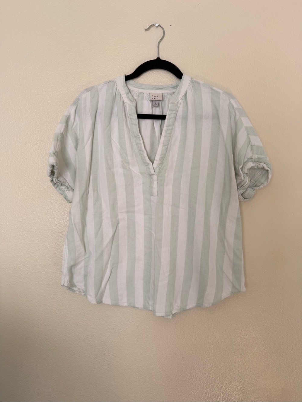 a new day Mint and White Stripe V-Neck Short Sleeve Blouse